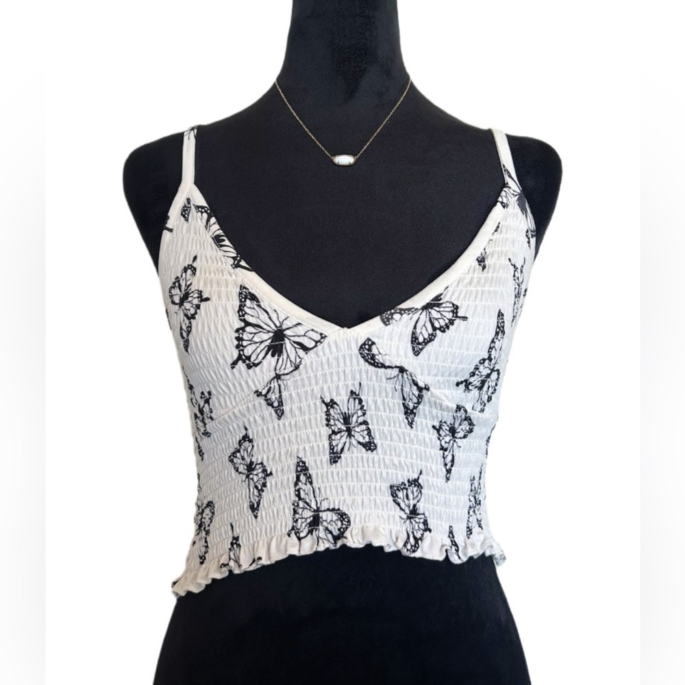 Rue21 Woman’s Medium White Butterly Ruffled Spaghetti Strap Crop-Top